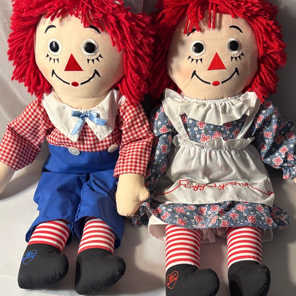 Raggedy Ann and Andy Dolls with Red Hair 80th and 85th birthday 25 inches tall - Picture 7 of 16